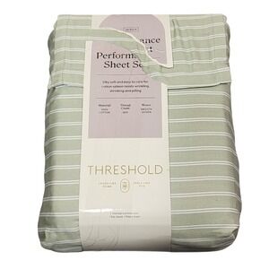 Threshold Queen Performance Sheet Set 400TC Cotton Sateen Green Stripe 4pc New